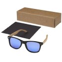 Lustrzane okulary przeciwsłoneczne wykonane z plastiku PET z recyklingu/drewna Hiru z polaryzacją w pudełku upominkowym drewno (