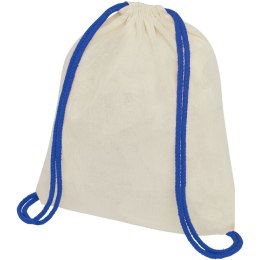 Plecak Oregon ściągany sznurkiem z kolorowymi sznureczkami, wykonany z bawełny o gramaturze 100 g/m² natural, błękit królewski (