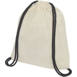 Plecak Oregon ściągany sznurkiem z kolorowymi sznureczkami, wykonany z bawełny o gramaturze 100 g/m² natural, czarny (12048900)