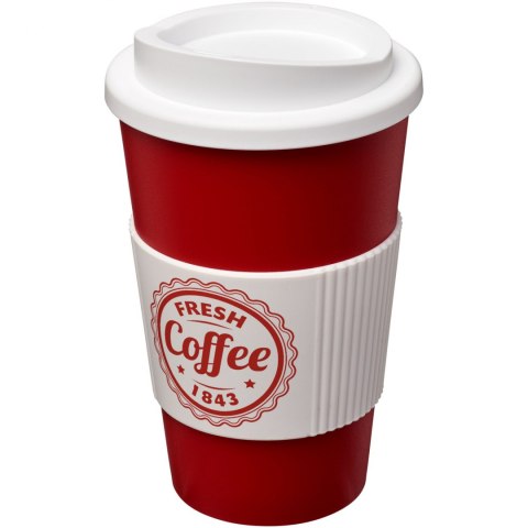 Kubek termiczny z serii Americano® o pojemności 350 ml z uchwytem czerwony, biały (21000217) Kubek termiczny z serii Americano® o pojemności 350 ml z uchwytem czerwony, biały (21000217)