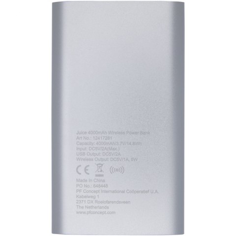 Juice bezprzewodowy powerbank 4000 mAh srebrny (12417281) Juice bezprzewodowy powerbank 4000 mAh srebrny (12417281)