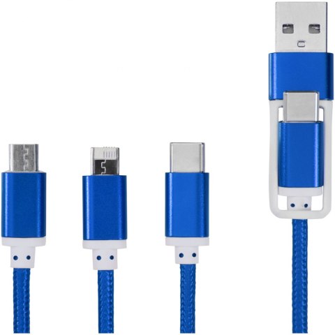 Kabel do ładowania 5 w 1 z podwójnym wejściem Versatile błękit królewski (12418053) Kabel do ładowania 5 w 1 z podwójnym wejściem Versatile błękit królewski (12418053)