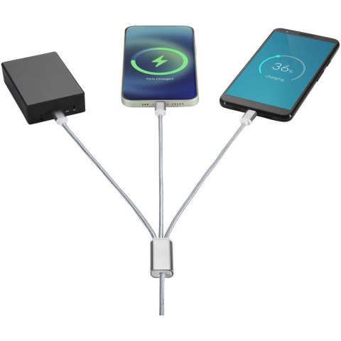 Kabel do ładowania 5 w 1 z podwójnym wejściem Versatile srebrny (12418081) Kabel do ładowania 5 w 1 z podwójnym wejściem Versatile srebrny (12418081)