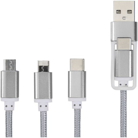 Kabel do ładowania 5 w 1 z podwójnym wejściem Versatile srebrny (12418081) Kabel do ładowania 5 w 1 z podwójnym wejściem Versatile srebrny (12418081)