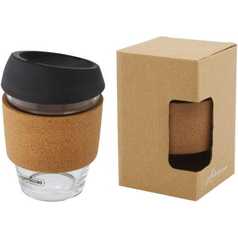 Lidan Szklany kubek o pojemności 360 ml z korkowym uchwytem i silikonową pokrywką czarny (10066590) Lidan Szklany kubek o pojemności 360 ml z korkowym uchwytem i silikonową pokrywką czarny (10066590)