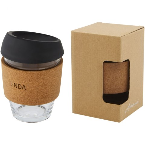 Lidan Szklany kubek o pojemności 360 ml z korkowym uchwytem i silikonową pokrywką czarny (10066590) Lidan Szklany kubek o pojemności 360 ml z korkowym uchwytem i silikonową pokrywką czarny (10066590)