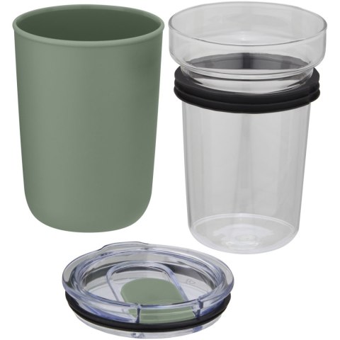 Szklany kubek Bello o pojemności 420 ml z zewnętrzną ścianką z plastiku z recyklingu zielony melanż (10067562) Szklany kubek Bello o pojemności 420 ml z zewnętrzną ścianką z plastiku z recyklingu zielony melanż (10067562)