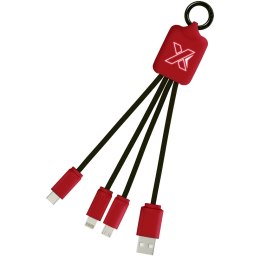Kabel z podświetlonym logo 3w1 z brelokiem - SCX.design C15 mid red, czarny (2PX00191)