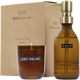 Wellmark Discovery dozownik na mydło do rąk o pojemności 200 ml i zestaw świec zapachowych 150 g - o zapachu bambusa amber heath